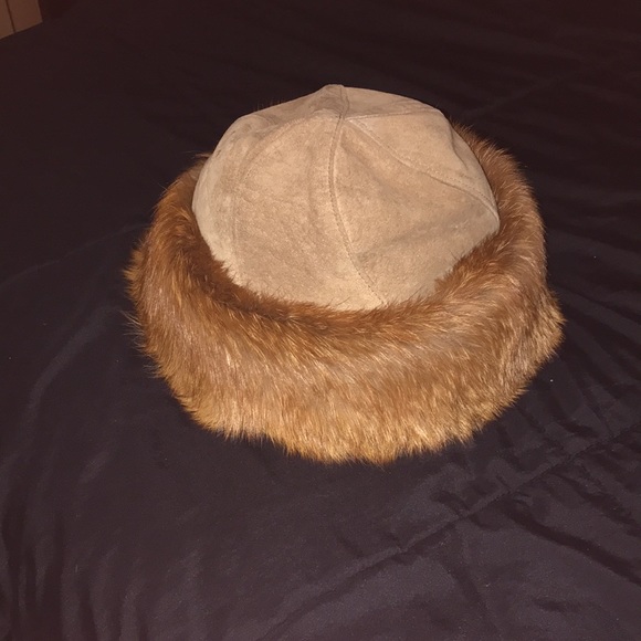 Suede Hat with Fox Hair Trim - Picture 3 of 11